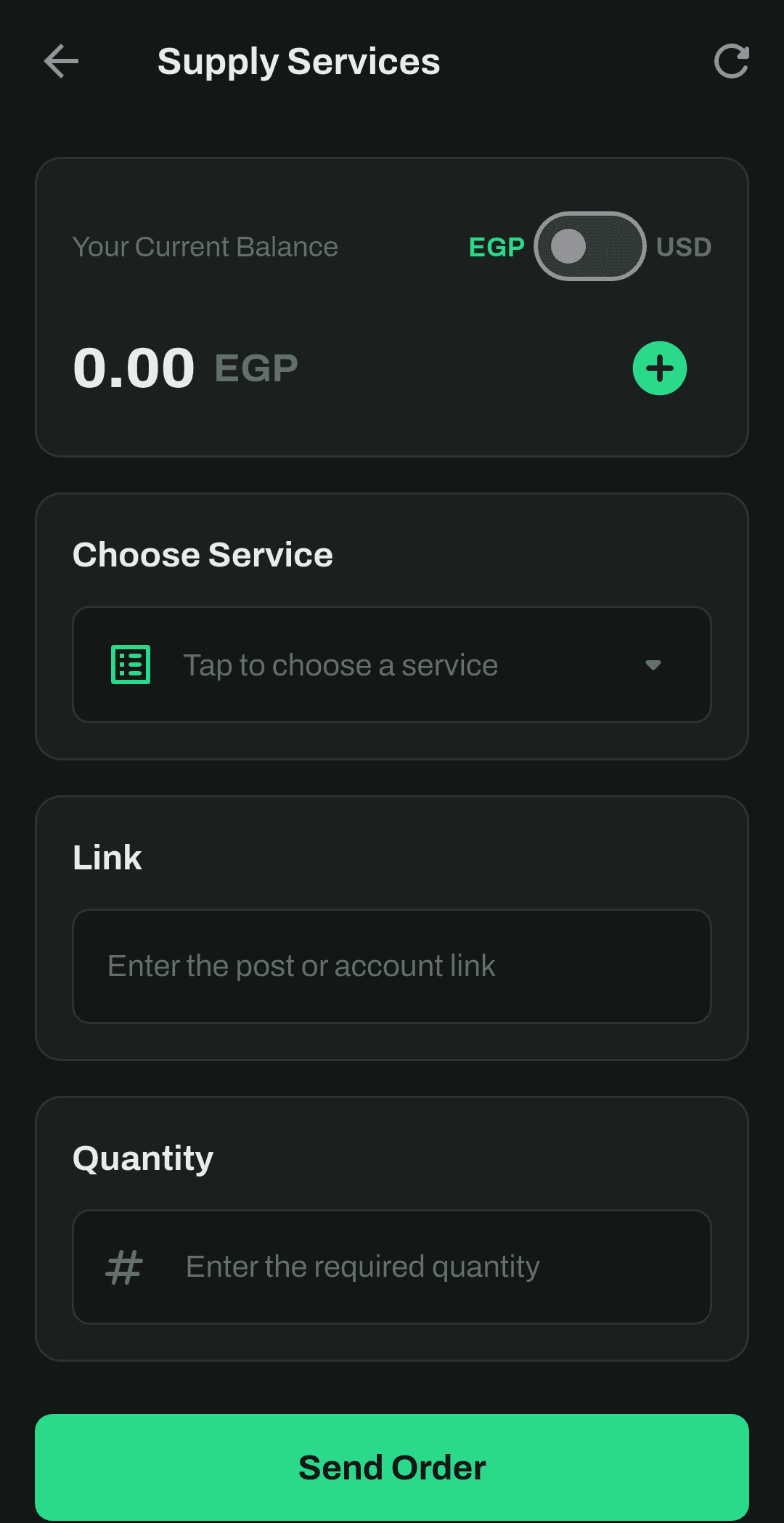 AiZone Supply Services screen for choosing and ordering a service